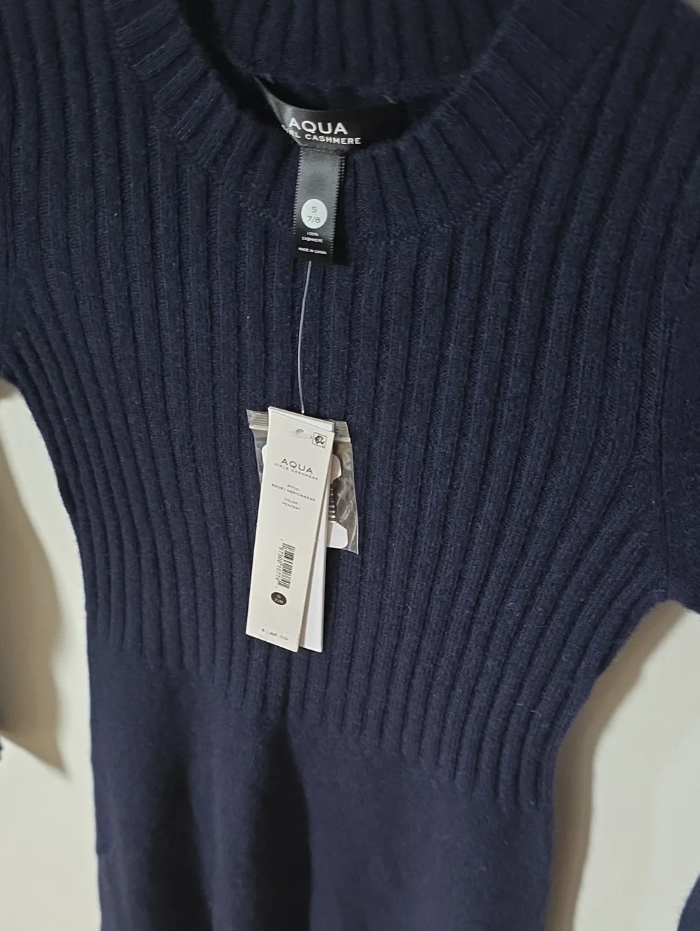 NWT Aqua Cashmere Navy Long-sleeve Sweater Dress, 7/8Y